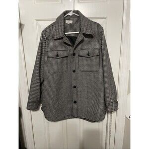 LOFT Women's Houndstooth Shacket Size Large Wool Blend Black Off White
